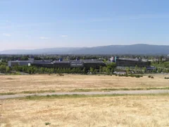 Google’s original headquarters seen across open ground in a May 2009 archive photograph.