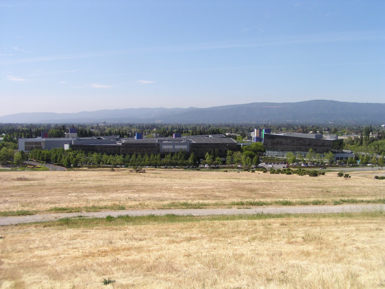 Google’s original headquarters seen across open ground in a May 2009 archive photograph.